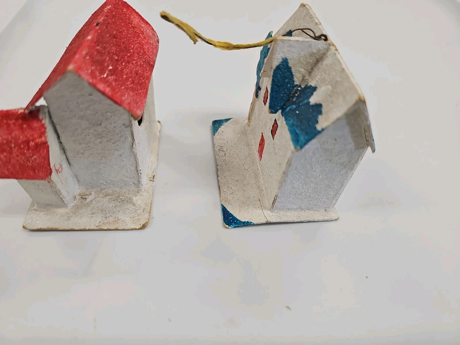 Vintage Christmas House Paper Mache Cardboard Cellophane Glitter Japan