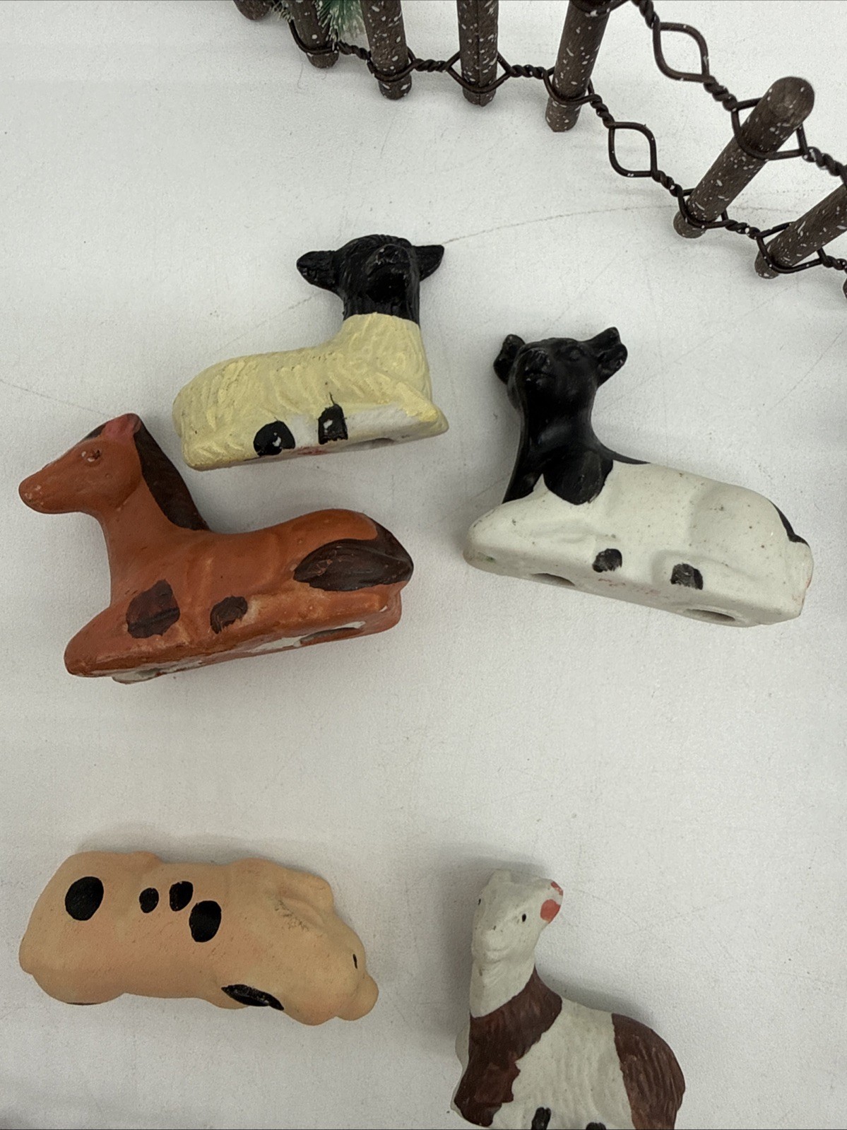 Ceramic Village Farm Animals Horse Cow Sheep People Tractor Farmer Lot of 10