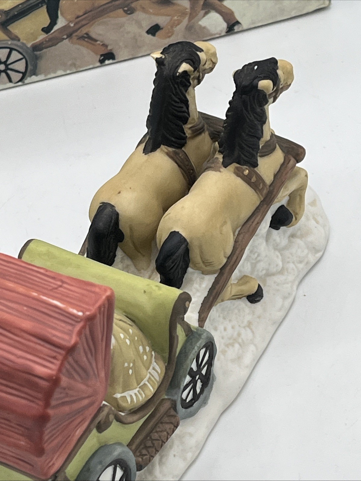Dickens Collectables Horse Drawn Carriage Hand Painted Porcelain With Box Vtg
