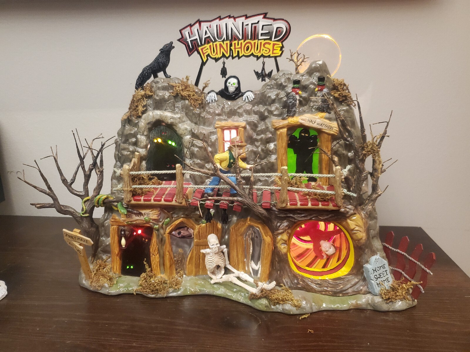 Dept 56 Haunted Fun House, Part of Snow Village Halloween Works with Fire Tree