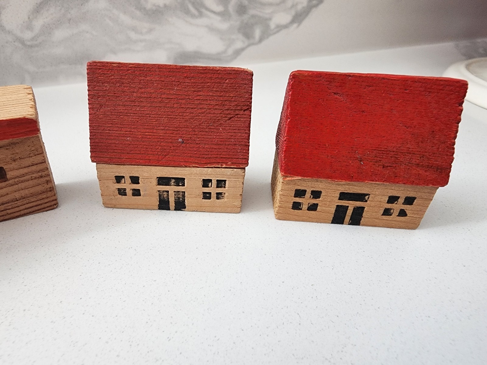 Vintage Erzgebirge Putz wooden miniature village Train Staion Houses Germany