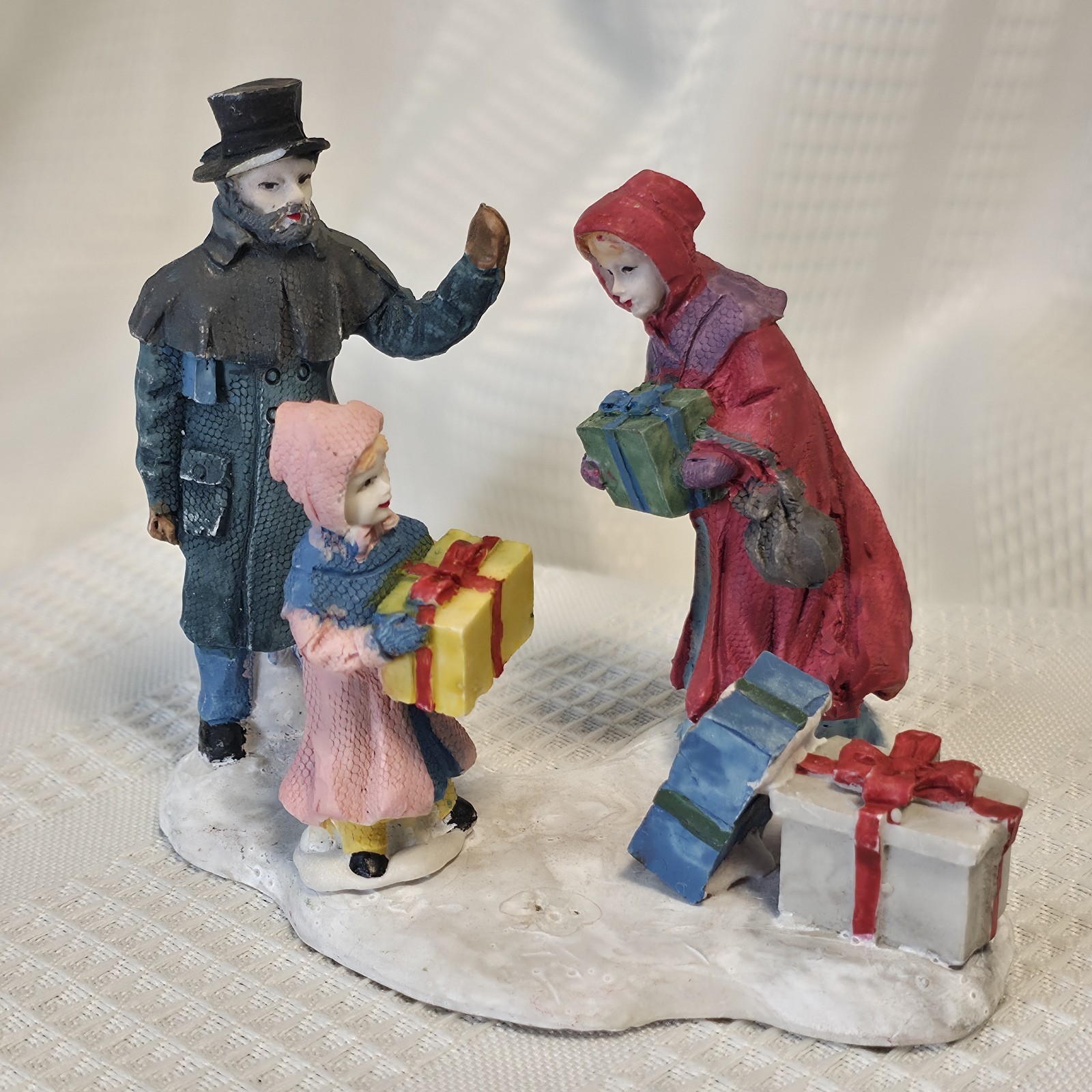 Trim A Home Christmas Village Scene Dog & Family w/ Gifts Hand Painted