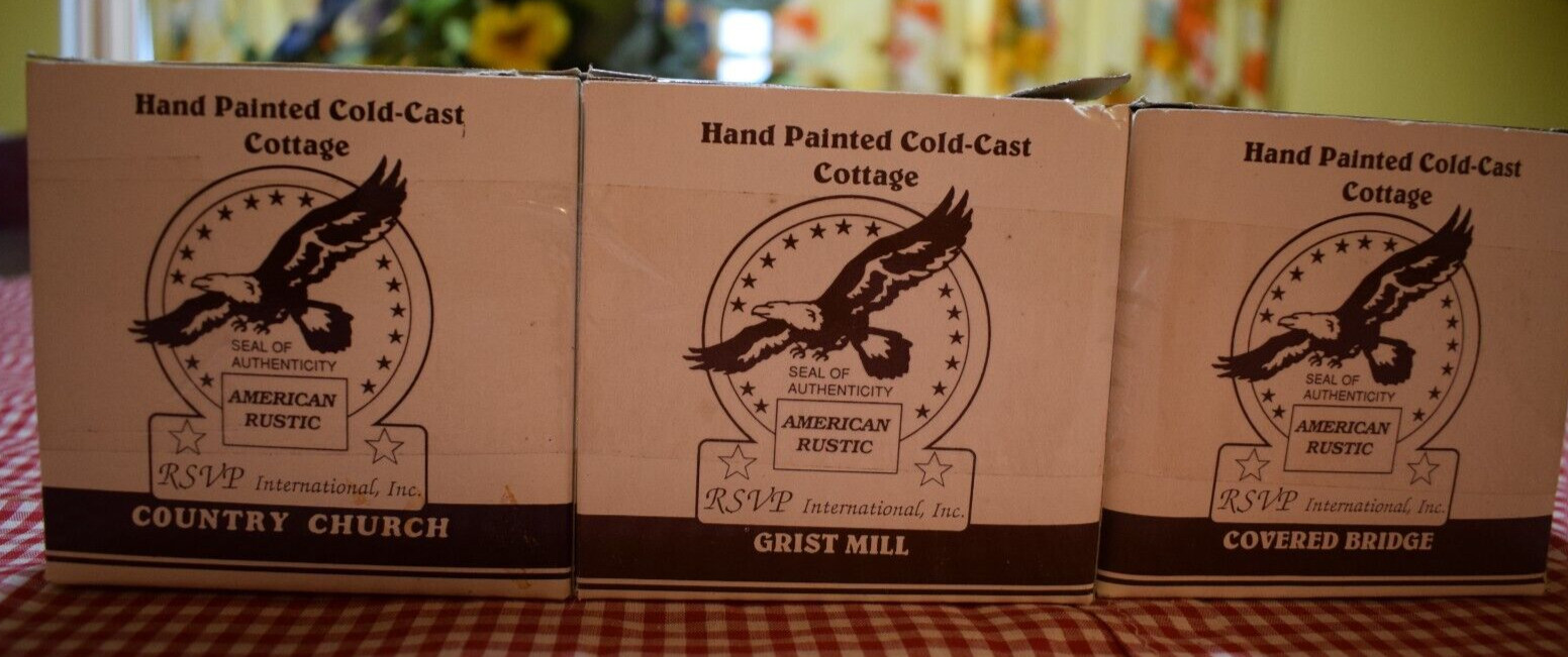 Lot of 6 American Rustic | Hand Painted Cold-Cast Cottages | RSVP International