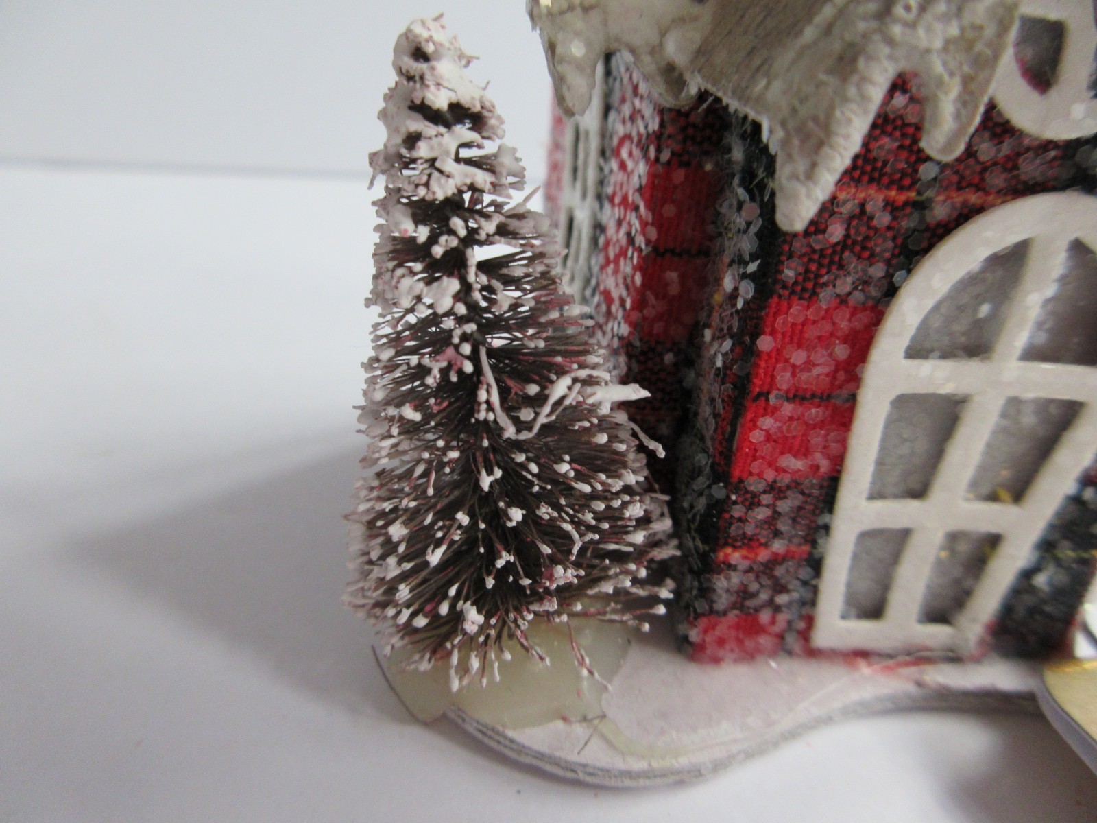 Christmas House Glitter Putz Cardboard Bottle Brush Trees Ornament Lights Up LED