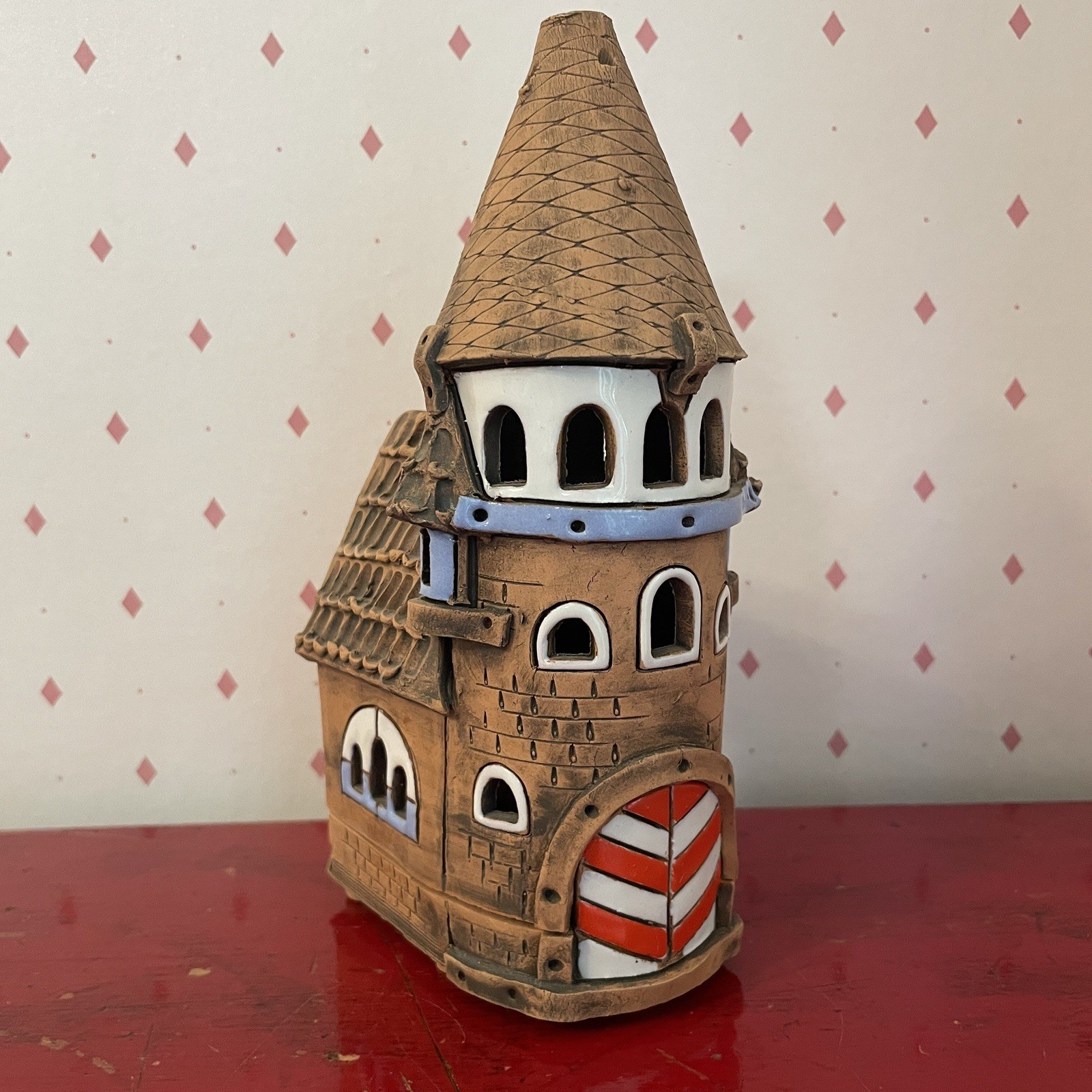 Kastel Keramik Haus Castle Candle Incense Holder HandCrafted Unique 7.5” Signed