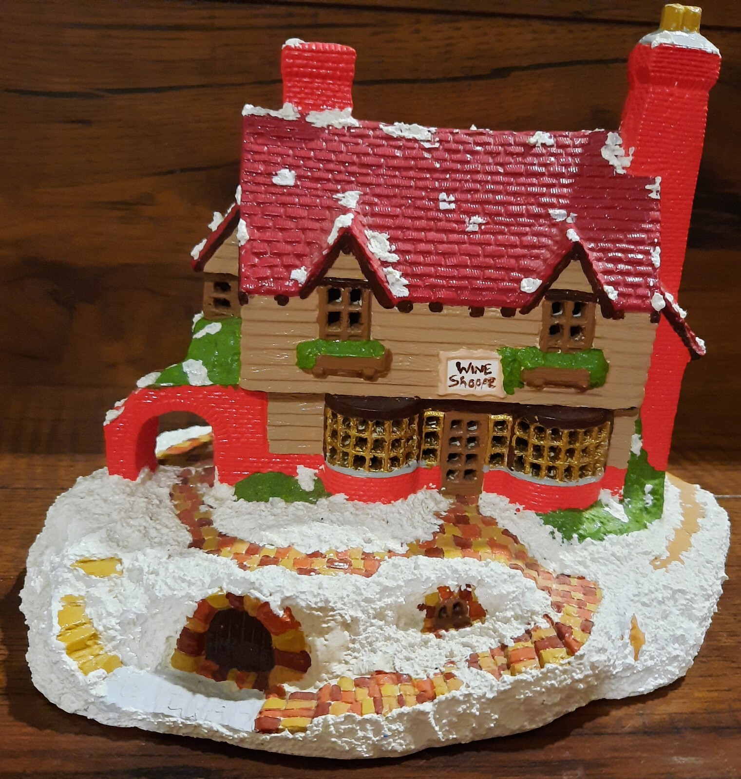 Christmas Village Hand-Painted Ceramic Bisque Wine Shop Light-Up Collectible