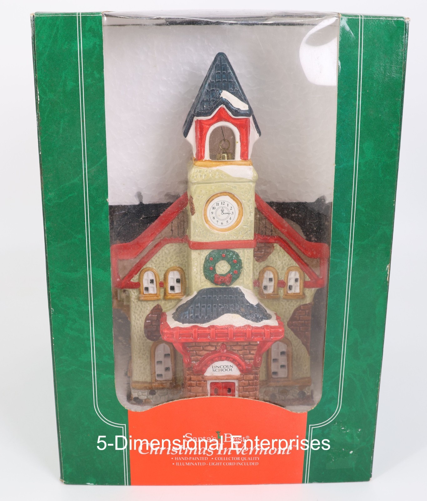 Santa’s Best LINCOLN SCHOOL Christmas in Vermont Building in Box with Light