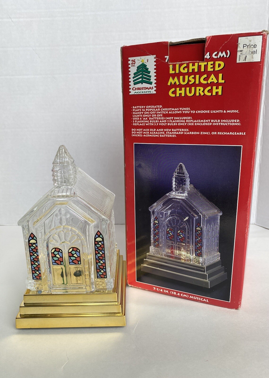 Vintage Christmas Musical Light Up Clear Glass Cathedral Church Holidays Decor
