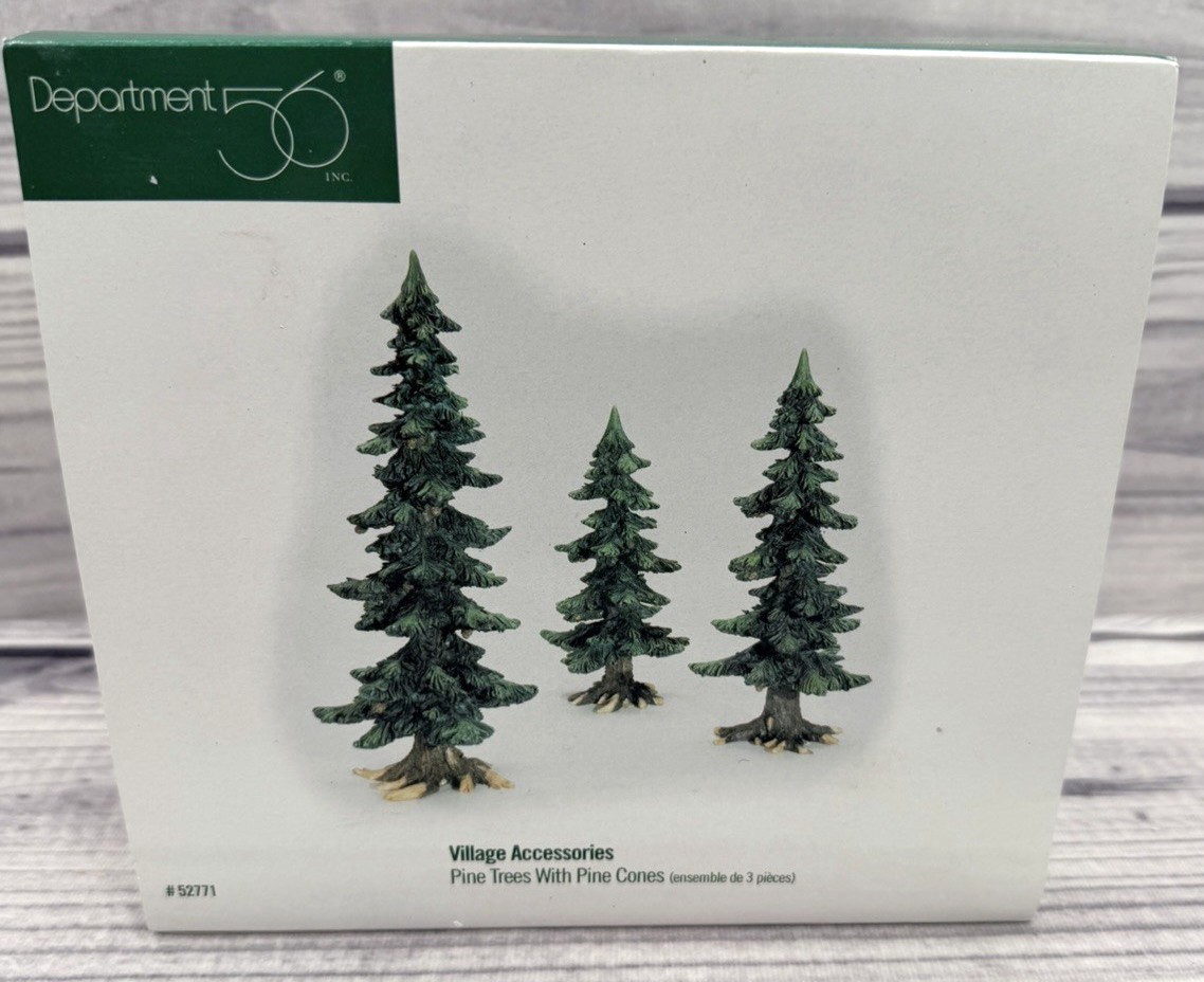 DEPT 56 VILLAGE ACCESSORIES PINE TREES WITH PINE CONES – SET OF 3 – 1998