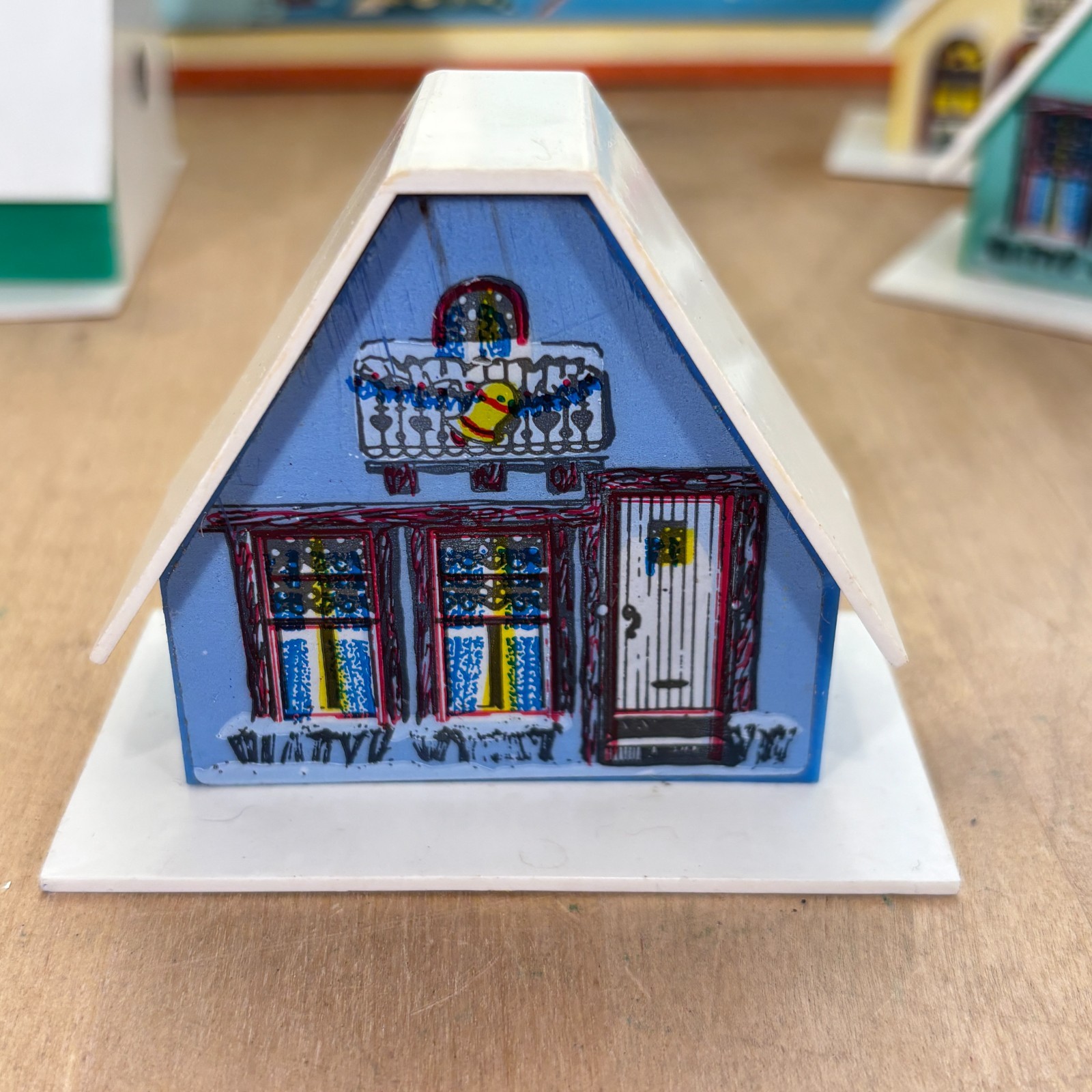 Set of 8 Vintage Christmas Tree Light Covers Alpine Village Cottages, 2.5″h