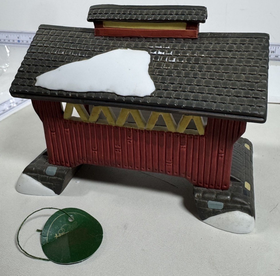 Dept 56 Heritage 2 Lot- Village Porcelain Pine Large Tree & Red Covered Bridge