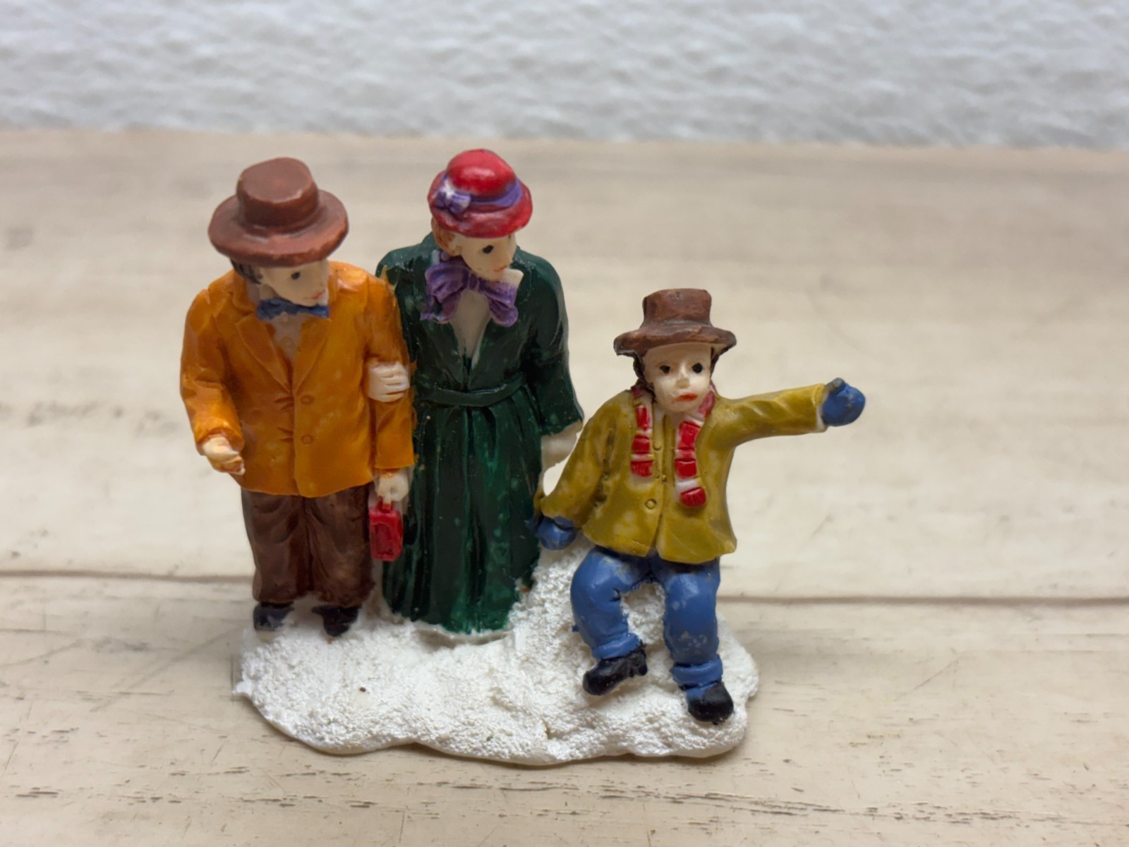 Christmas Village Figurines Set Of 4 People Horse Statue Rider & Bird House Tree
