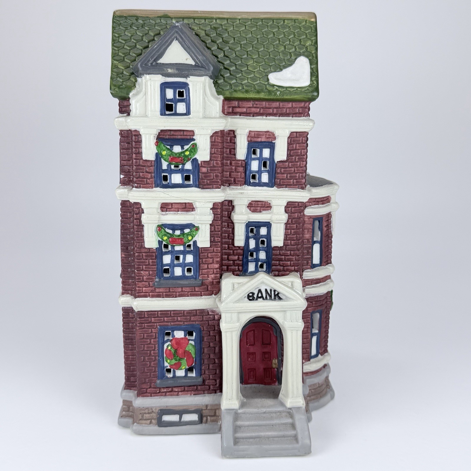 Christmas Village Bank, Missing Light Holiday Decoration 8” High