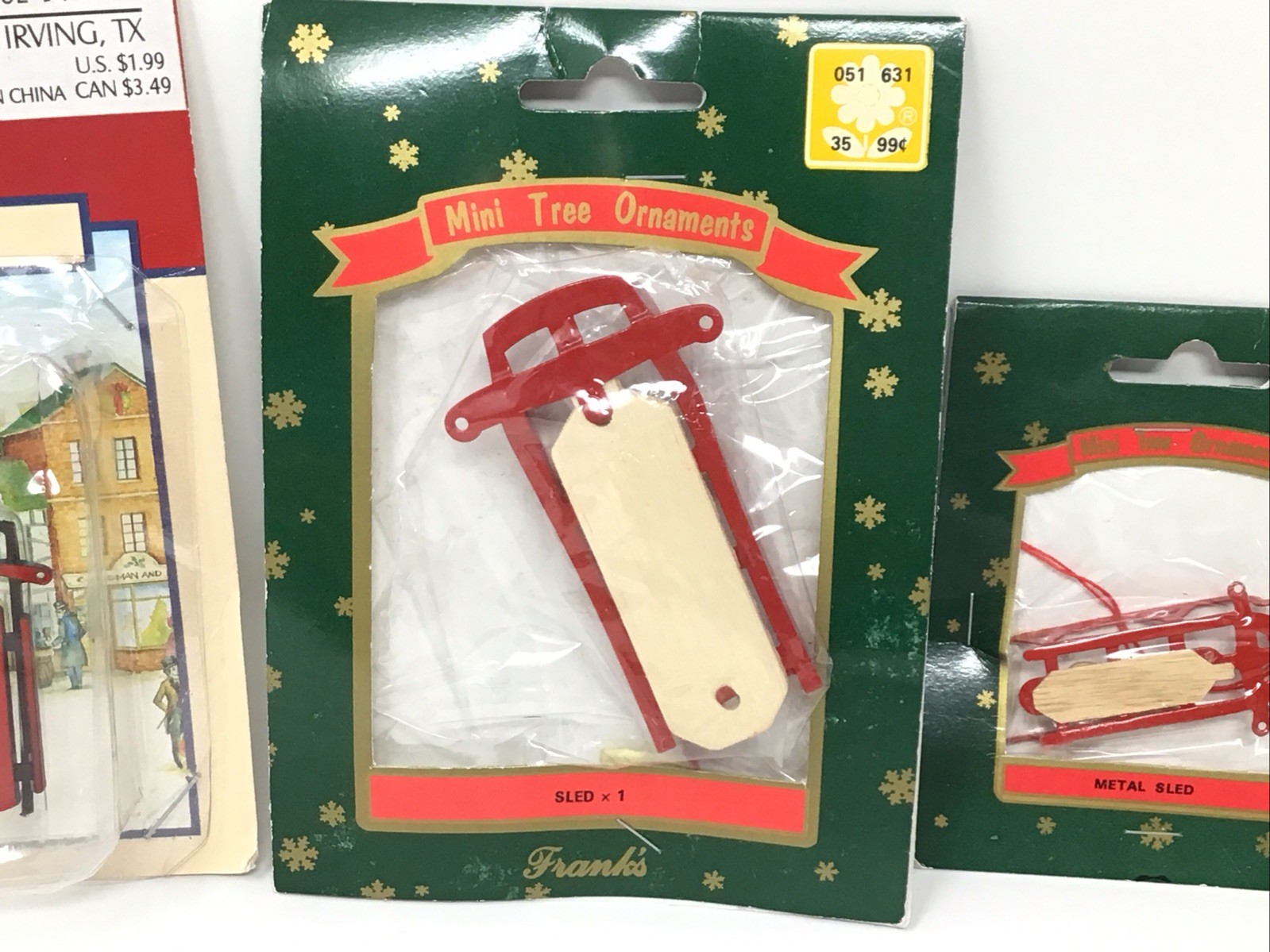 Village Town Snow Sled Set Of 2 Plus 2 Franks Metal & Wood Sleds Lemax Christmas
