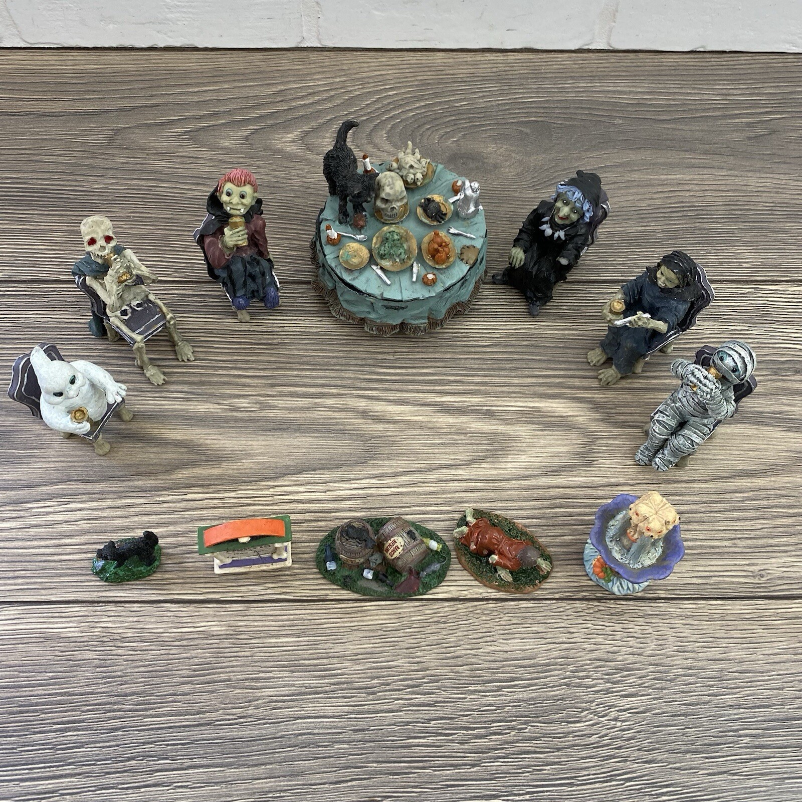 Lot of 12 Misc Halloween Village scary figures Cat Skeleton Witch Mummy