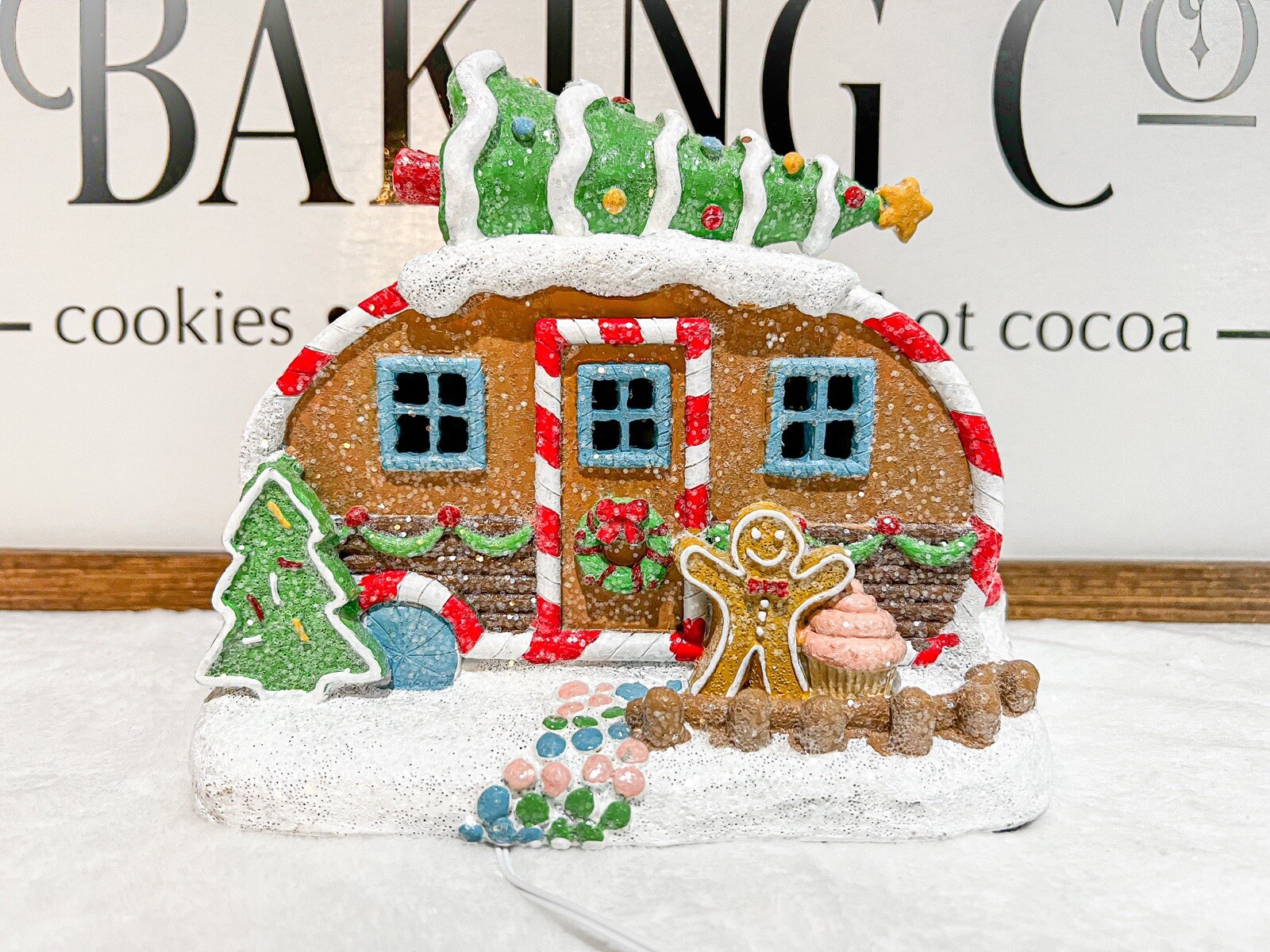 Gingerbread House Camper Light Up LED Christmas 6.5 X 7.5 X 4 In. Glittery Clay