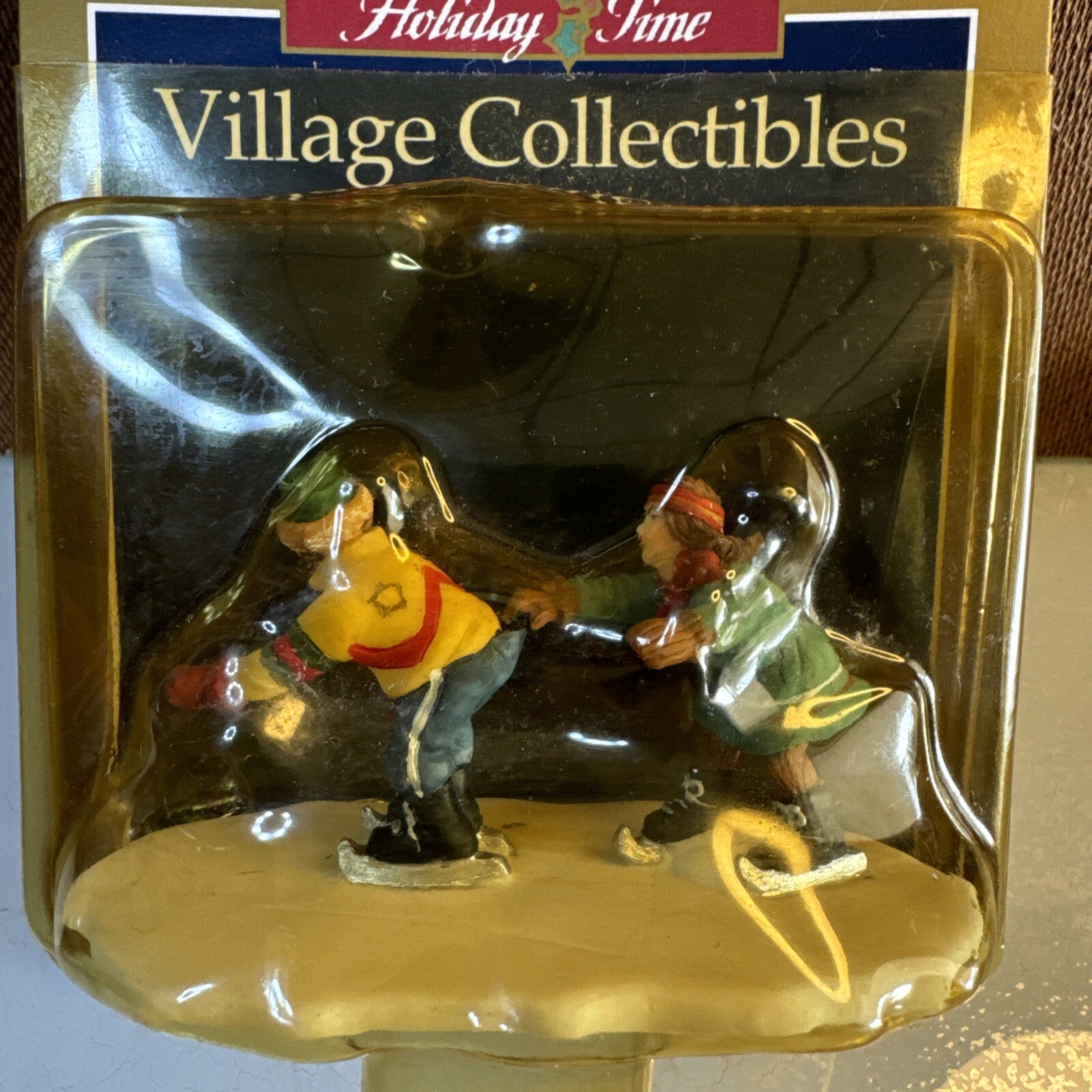 Holiday Time Santas Workbench Christmas Village Couple Ice Skating Vintage NOS