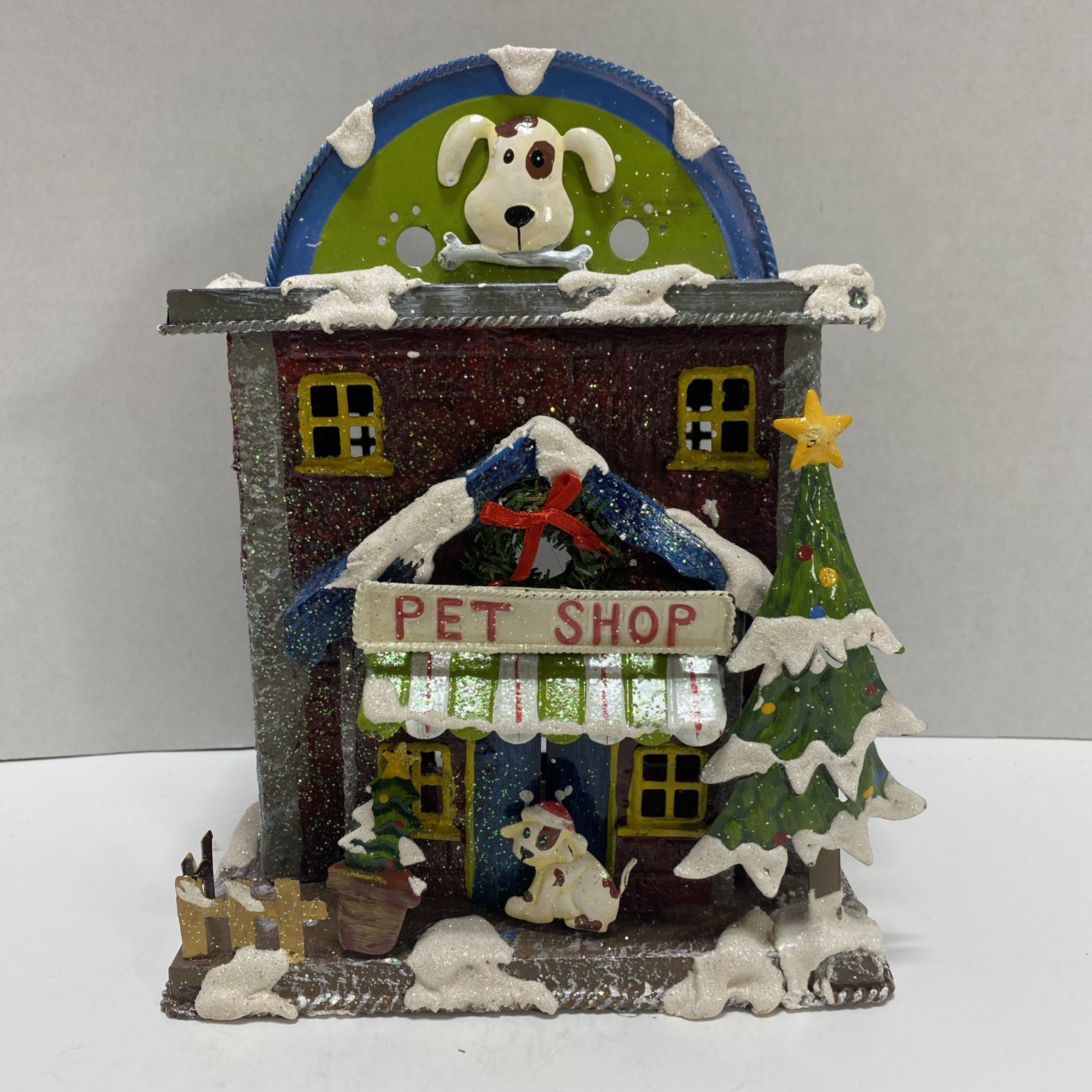 Metal Christmas Holiday Village Pet Shop Tea Light 9.25″ X 7″ X 5″