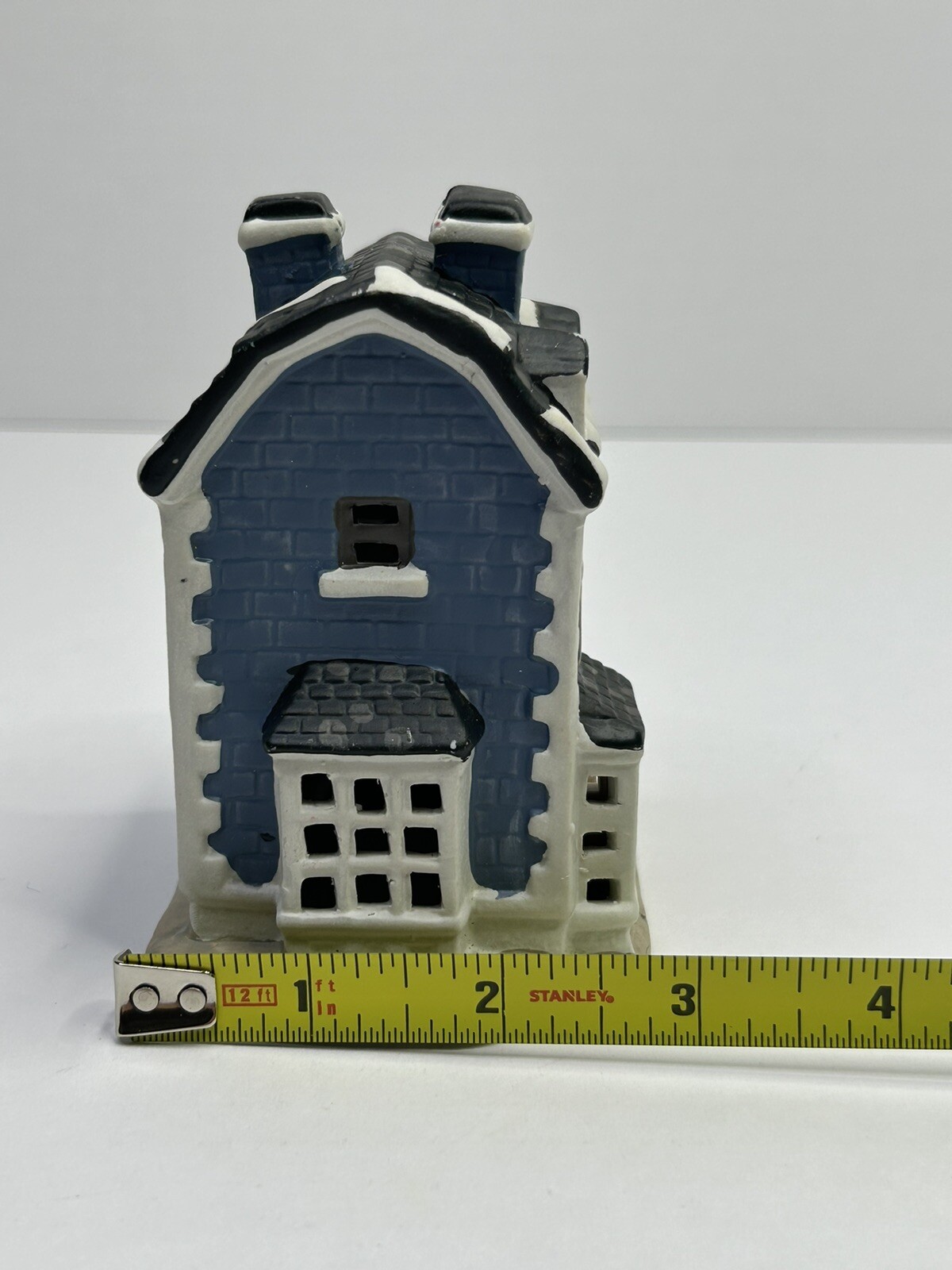 Vintage Porcelain Christmas Small Village Bakery Shop Blue Winter Holiday