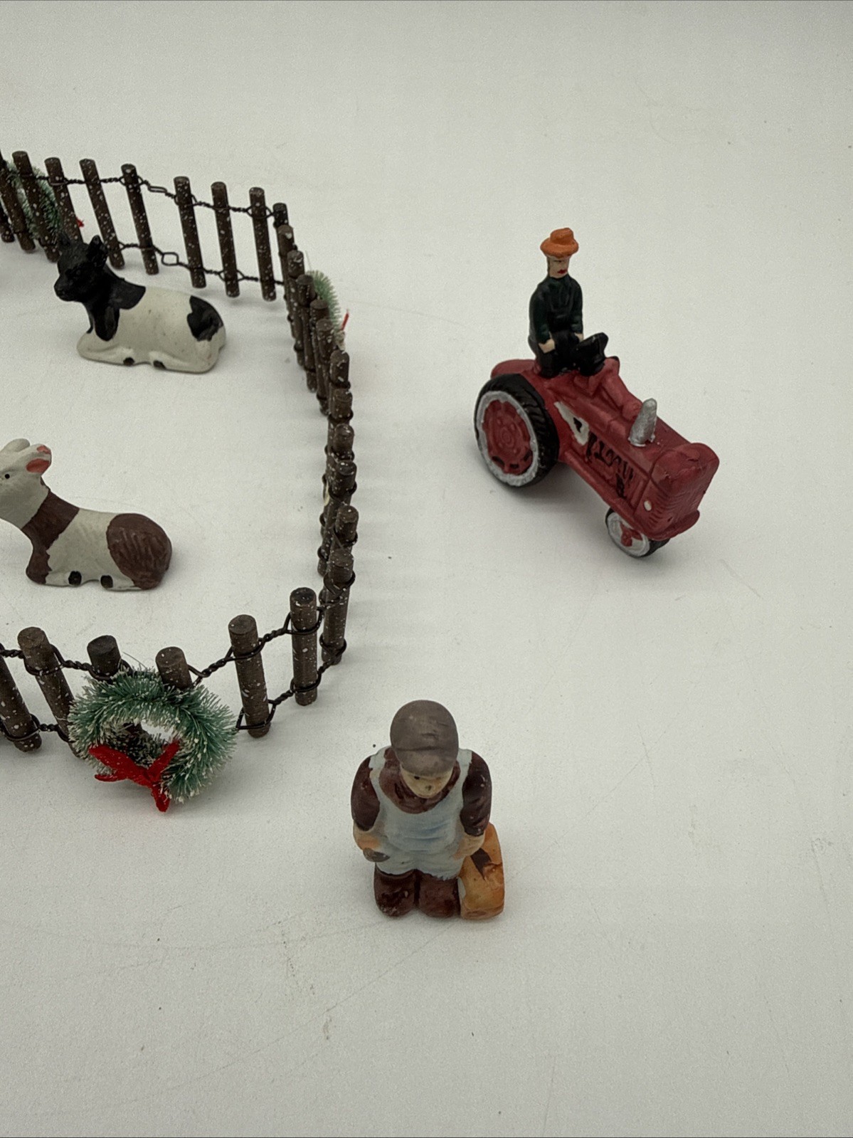 Ceramic Village Farm Animals Horse Cow Sheep People Tractor Farmer Lot of 10