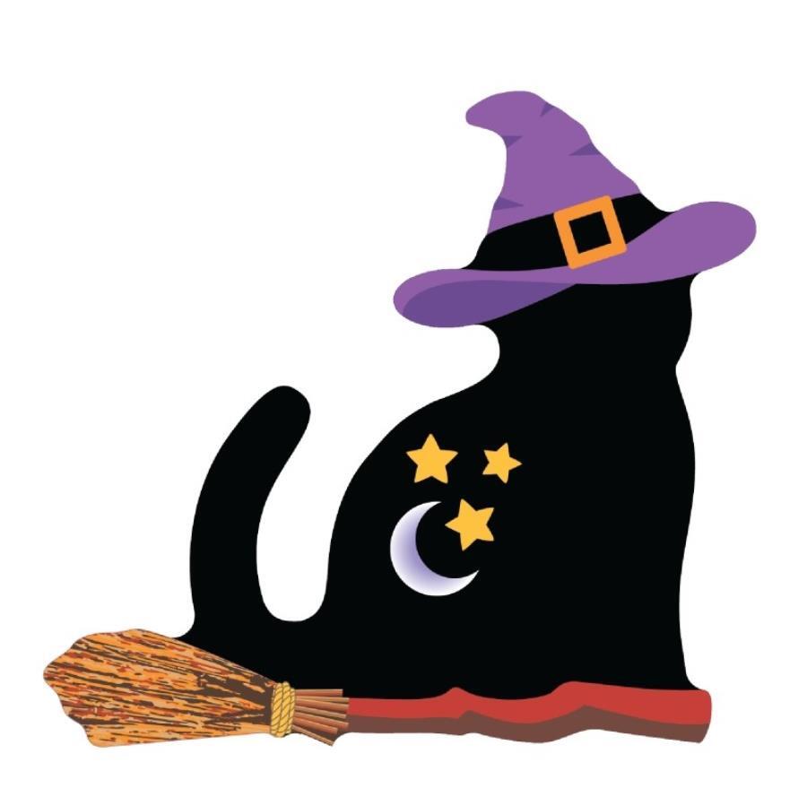 Cat’s Meow Village Black Cat Kitty Halloween Witchy Casper on Broom #24-609WC