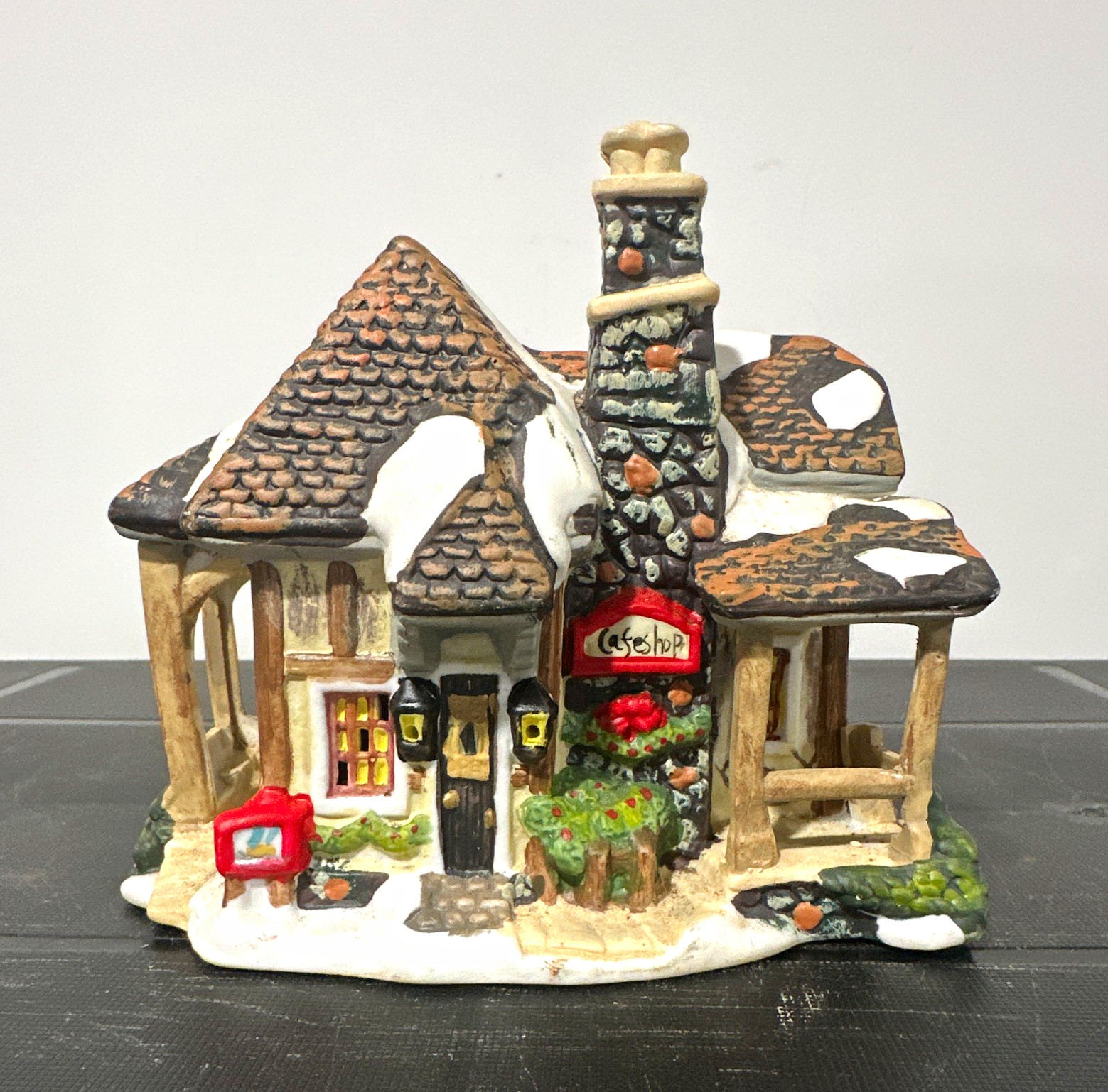 Ceramic Hand Painted Christmas Village House, Snow, Multicolor, 4.5 in