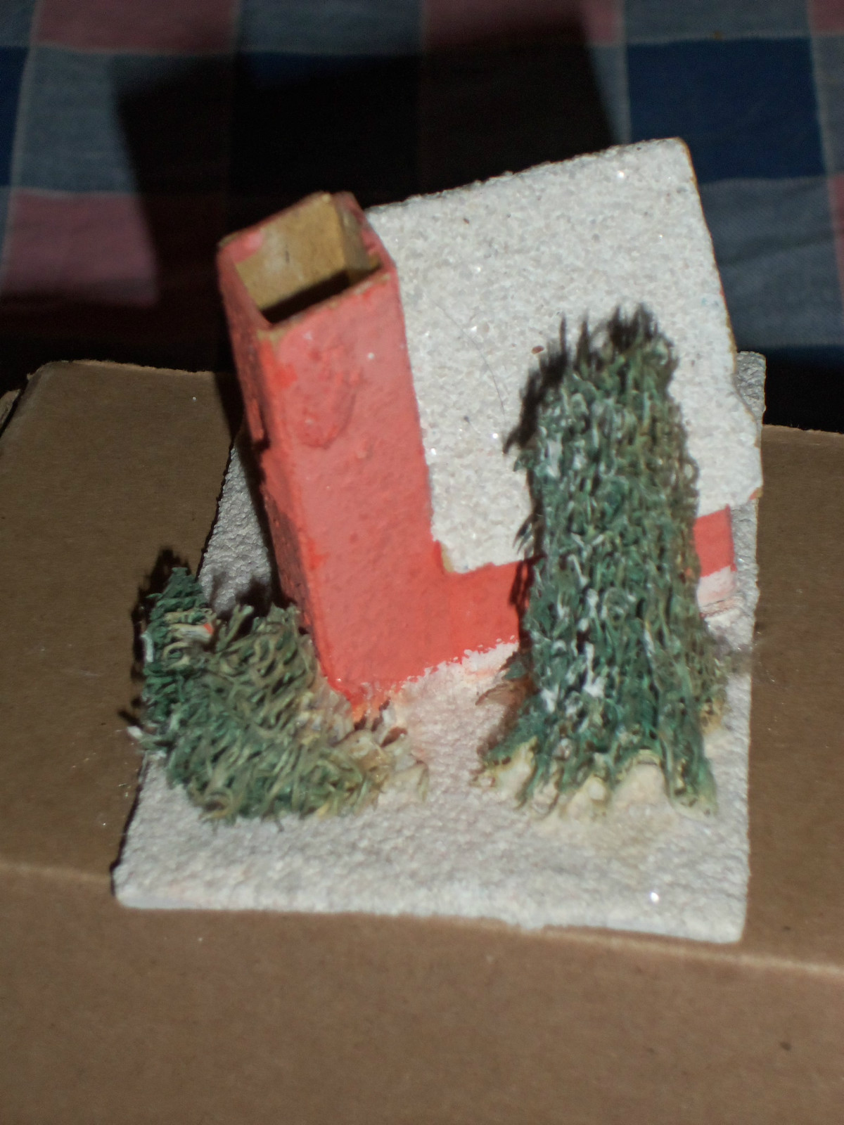 i. Vintage Japan Christmas House Building 2 3/8 Inch High Door Cover Crooked