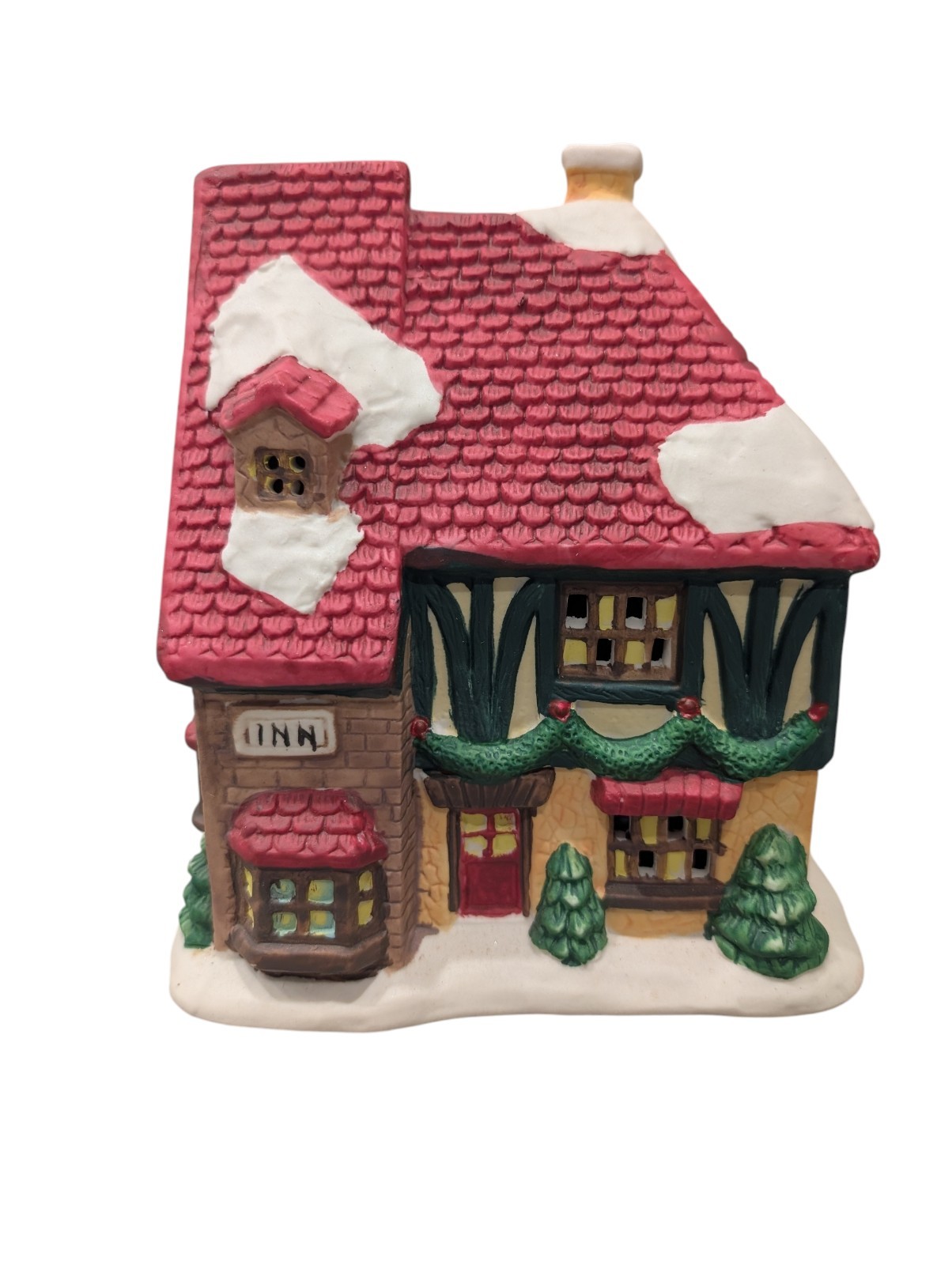 Winter Valley Cottages Porcelain Lighted House Inn Red Roof Christmas Village