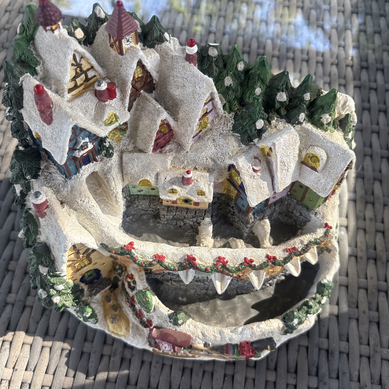 Charming Hand-Painted Christmas Village Water Fall And Lights Working Tested
