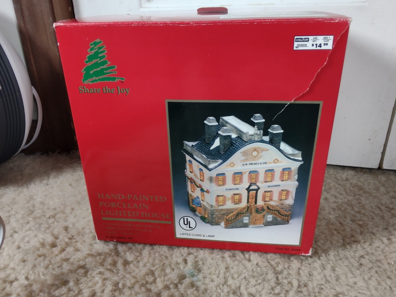 Christmas Porcelain Lighted 6.3″ G.W. Pruden & Co Store Lemax 1983 Share The Joy