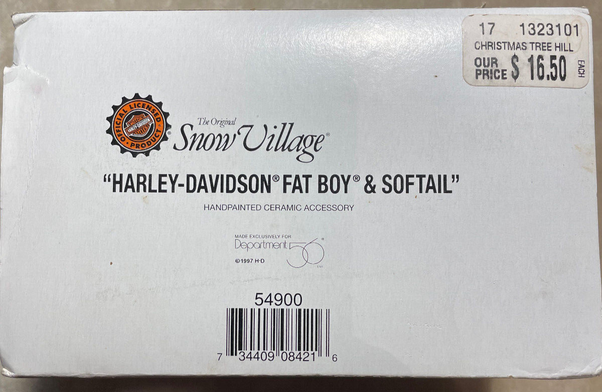 Vtg 1997 Department 56 Snow Village Harley Davidson Fat Boy and Softail