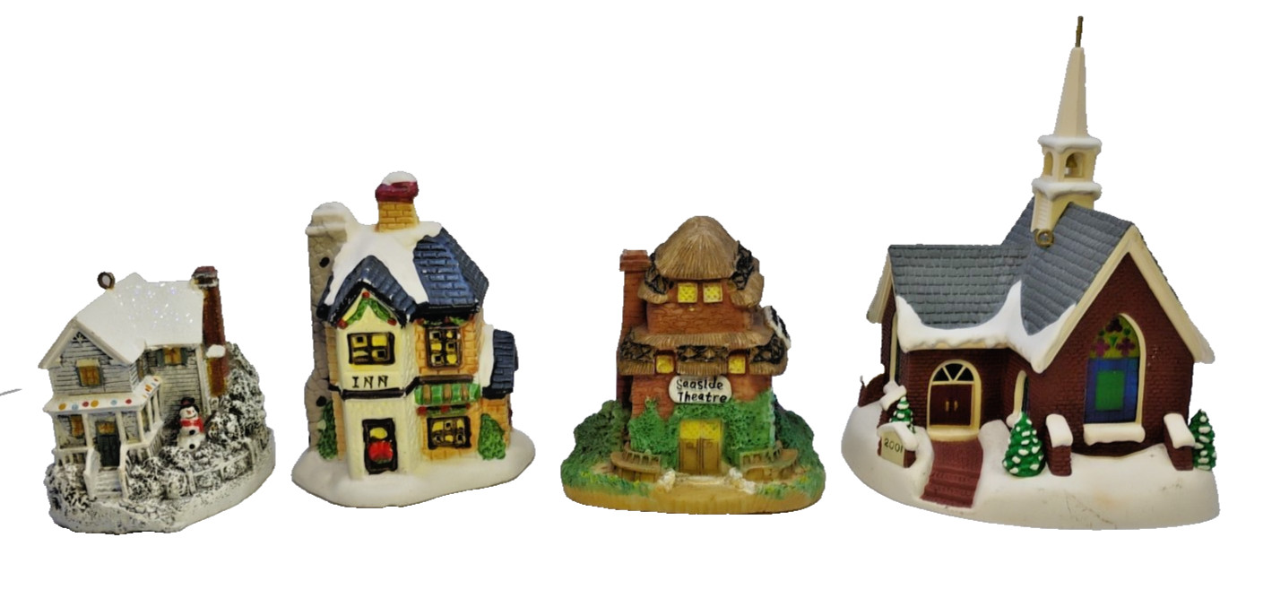 Christmas Village Buildings Set of 4 Church Inn Theater House Holiday Display