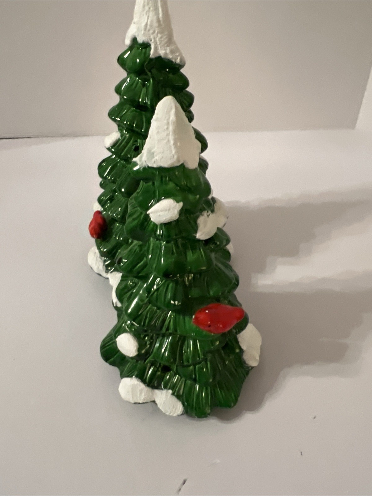 Vintage 1984 Dept 56 Light Up Double Tree Snowy Christmas With Red Cardinal