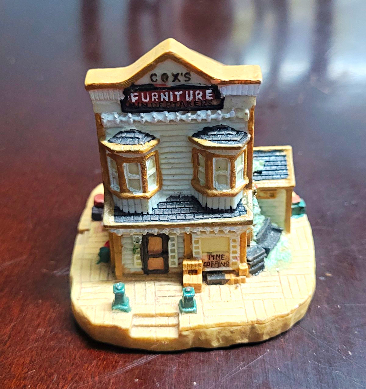 Miniature Village House Building “Cox’s Furniture Undertakers” Painted Resin