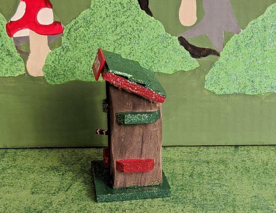 Miniature Christmas Santa Wooden Outhouse Hand Painted Christmas Village Garden
