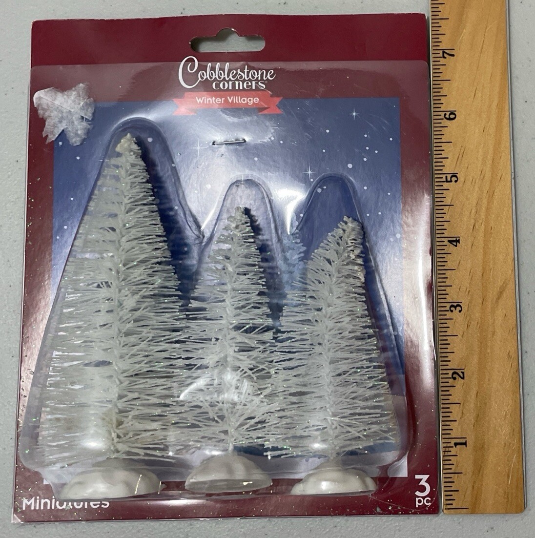 Cobblestone Corners Winter Village 3 Packs Bottlebrush Trees Green Snow White