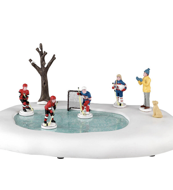 Lemax -Girls Play Hockey Too-animated Skating Pond -Holiday Village-