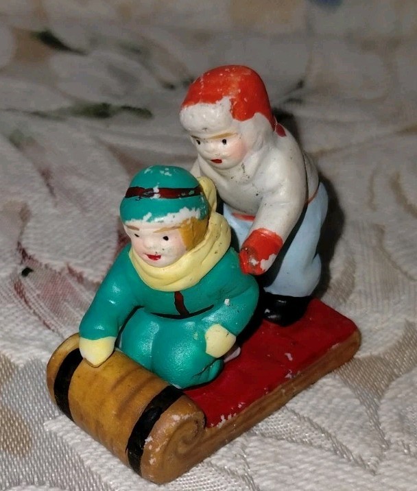 Lemax KIDS TOBOGGANING sled riding sledding Christmas Village figure