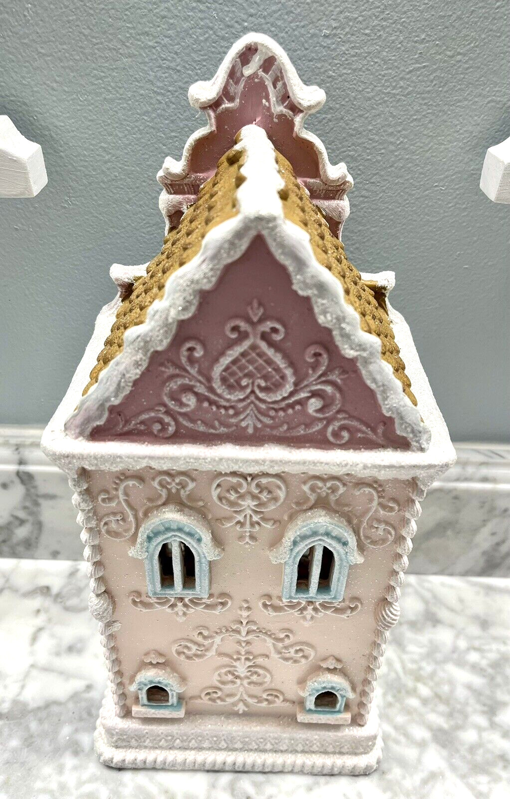 Pink Christmas Victorian Gingerbread House Lights Up 13.5″ NEW
