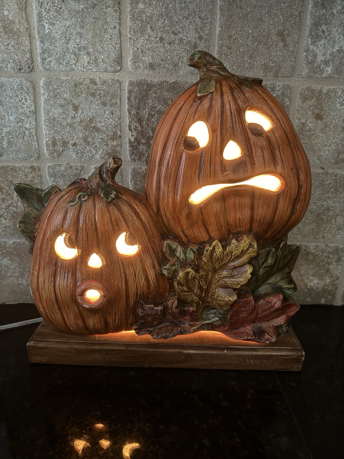 VTG Ceramic Lighted Pumpkin Jack O Lantern Window Halloween Hand painted Base