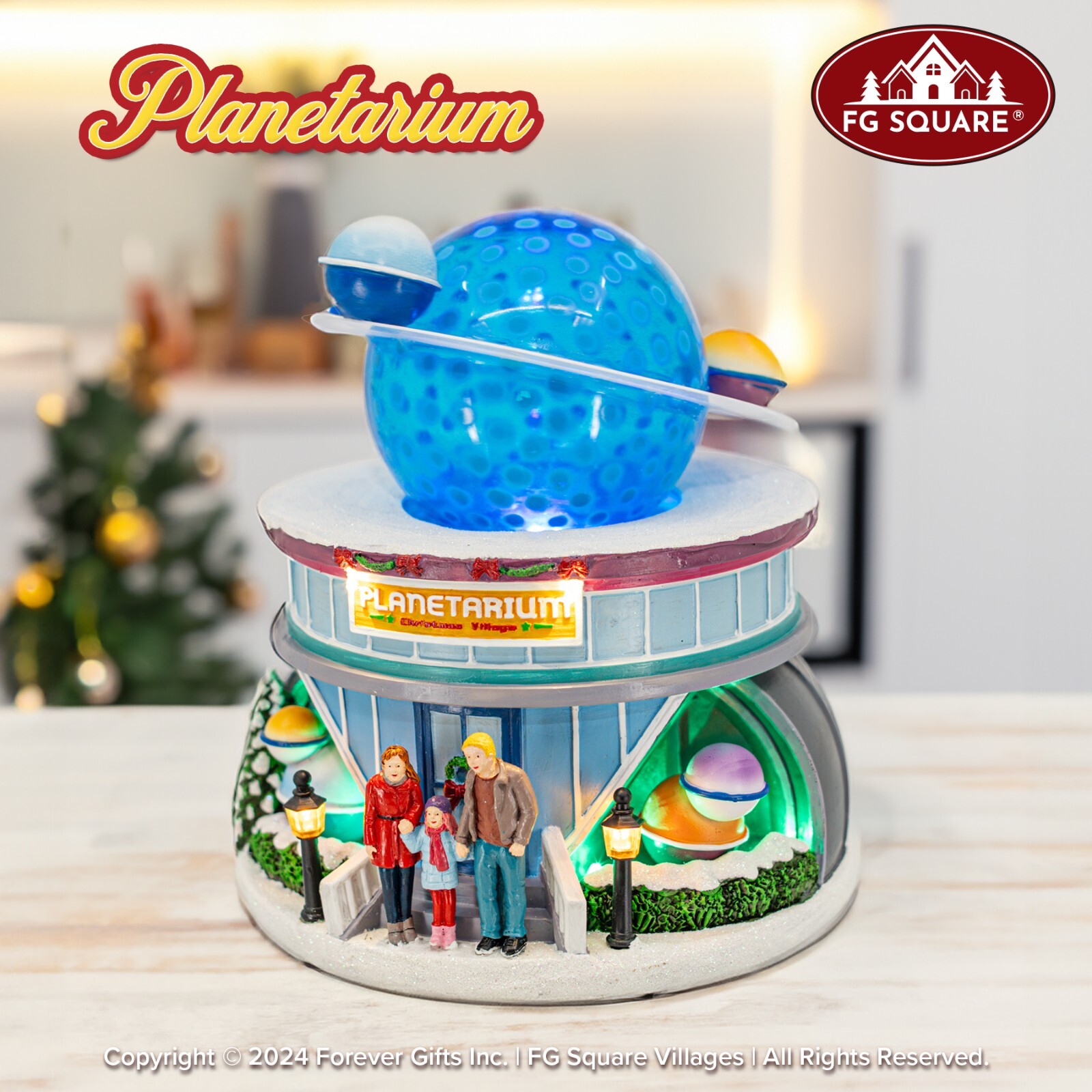FG Square Planetarium Planet Stars Building LED Christmas Village Decor 7x7x8″