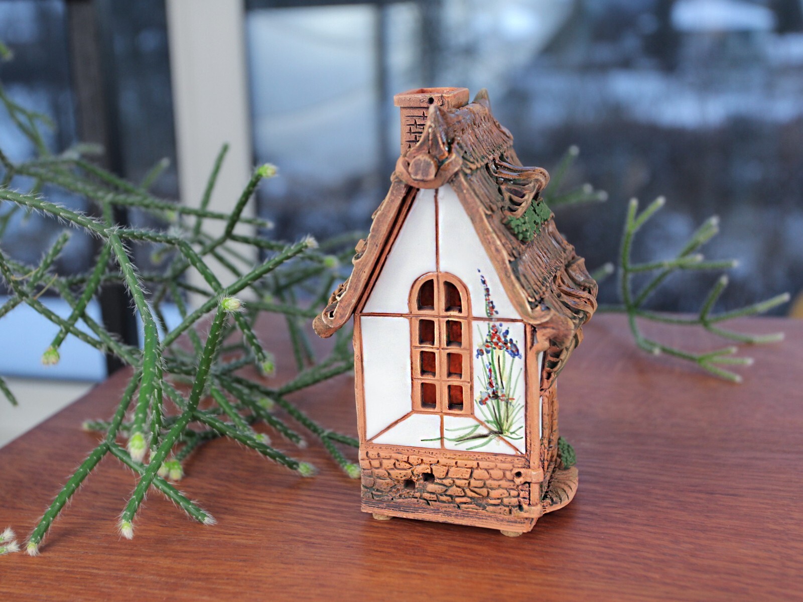 Ceramic Tealight Holder Miniature Aroma Light House H14cm Midene Handmade
