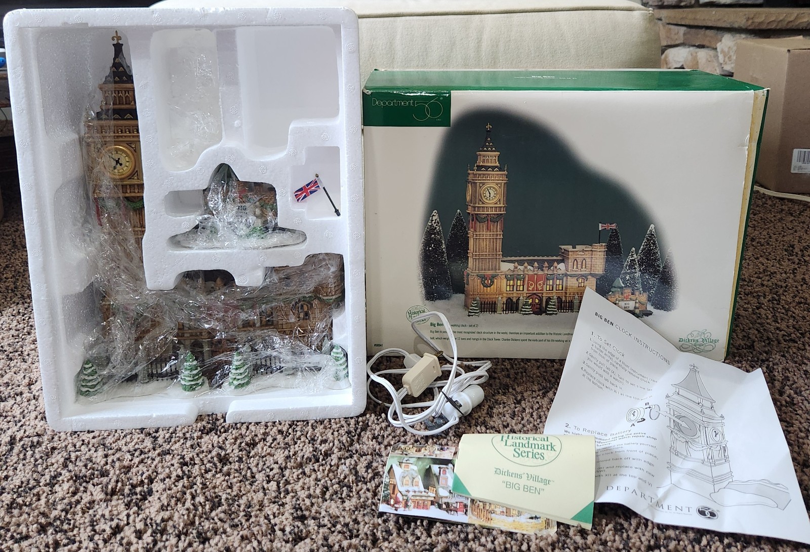 Vintage 1998 Dept. 56 Dickens Village Porcelain Big Ben + Clock #58341 w/OG Box
