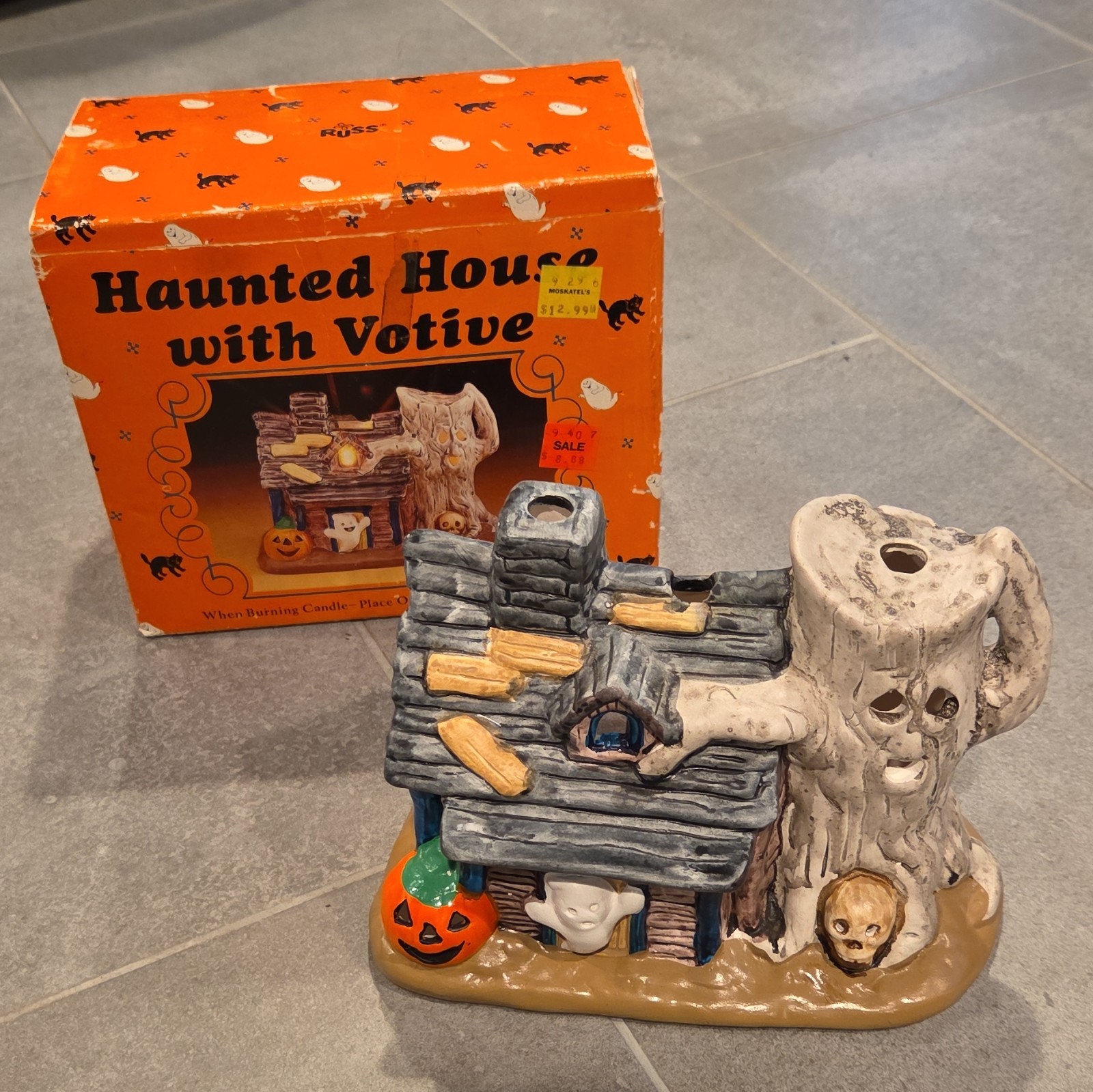 Vintage Russ Berrie Ceramic Haunted House Votive Tea Light Holder