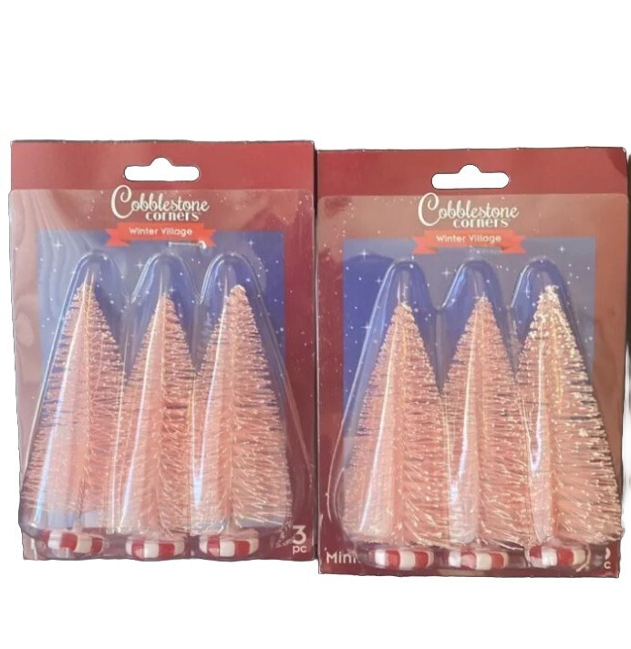 Cobblestone Corners Miniatures Trees Pink Candy Cane Tree Snow 6 Piece Set