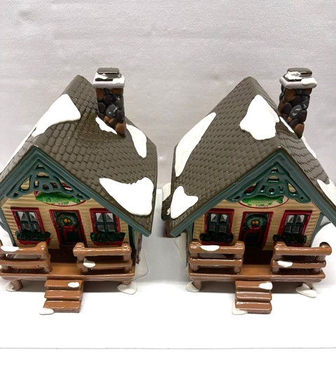 Department 56 Snow Village “Fisherman’s Nook Cabins” Set/ 2 Trout & Bass Cabins