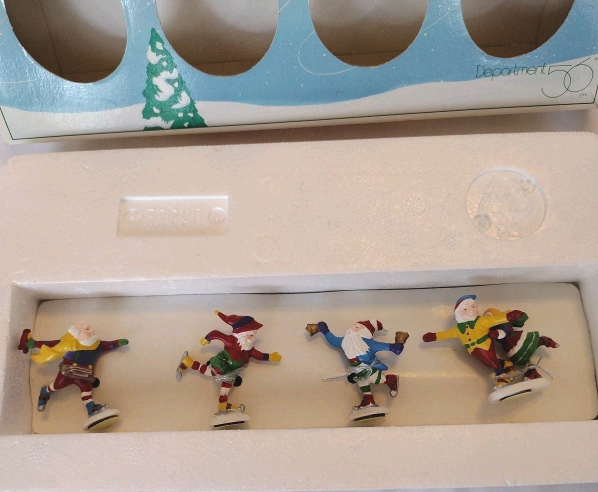Department 56 Elves On Ice Set of 4 for Village Animated Skating Pond