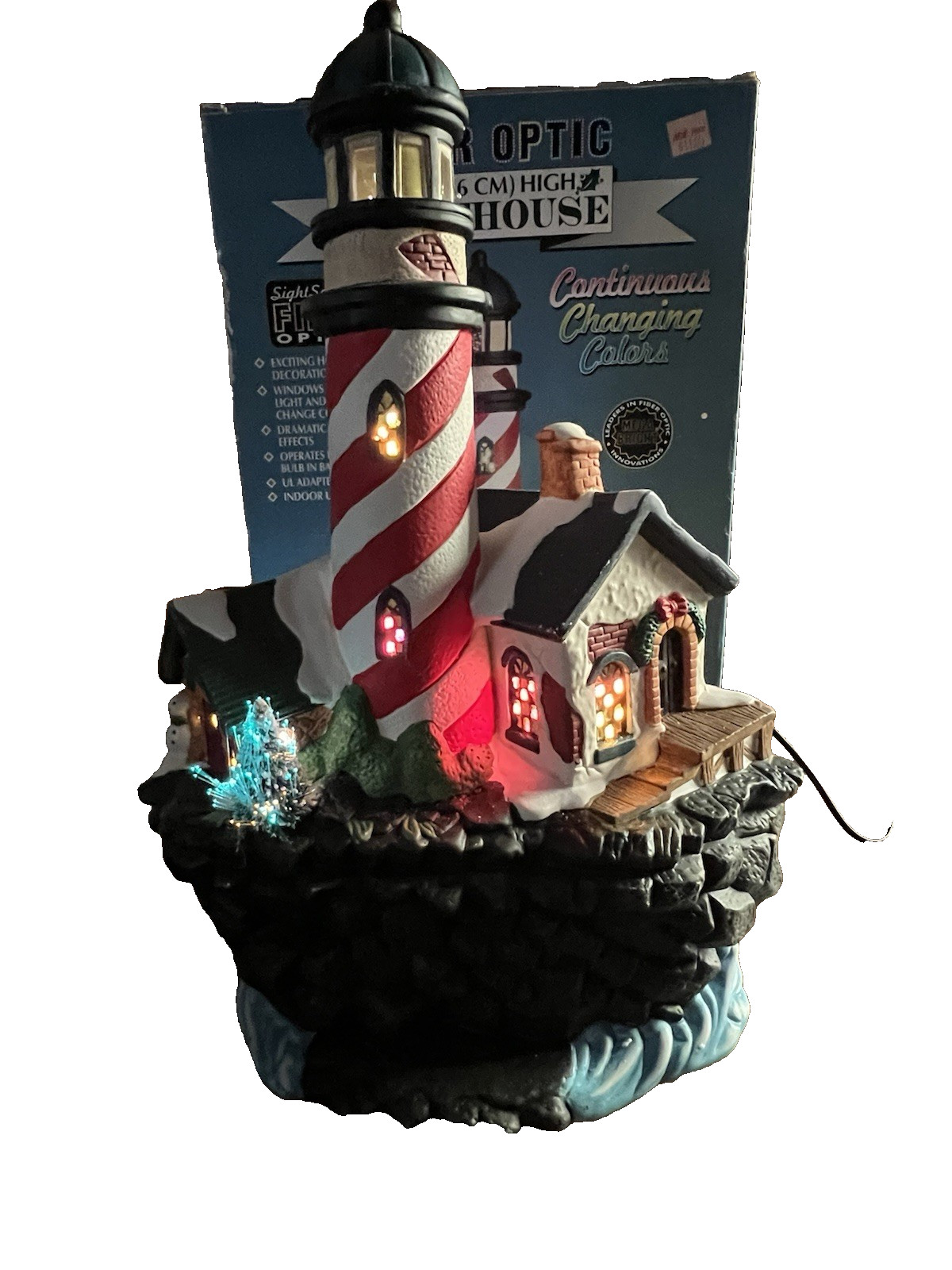 14″ Fiber Optic Christmas Lighthouse Table Top Deco