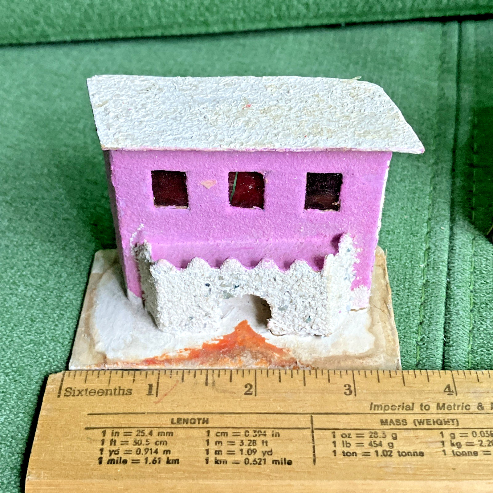 2 VTG Christmas Putz Houses, Cardboard w Mica Glitter, Windows, Trees