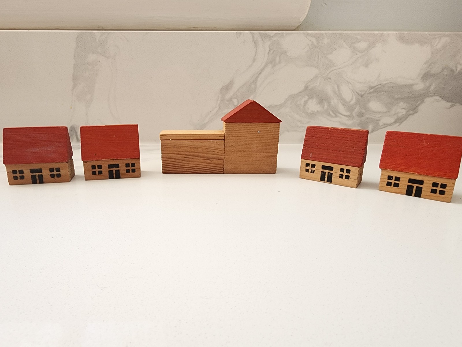 Vintage Erzgebirge Putz wooden miniature village Train Staion Houses Germany